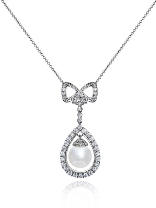 White [P 0731] 925 Sterling Silver Imitation Pearl Water Drop Minimalist Necklace